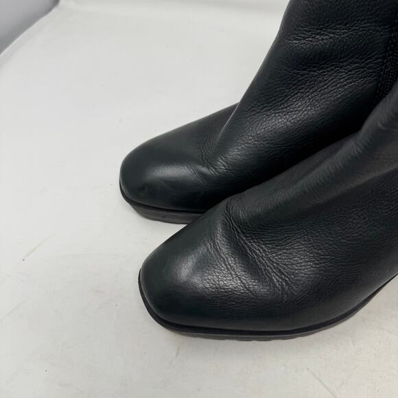 Lucky Brand Women’s Size 9.5 Black Leather Block Heel Ankle Boots Booties - Picture 2 of 14